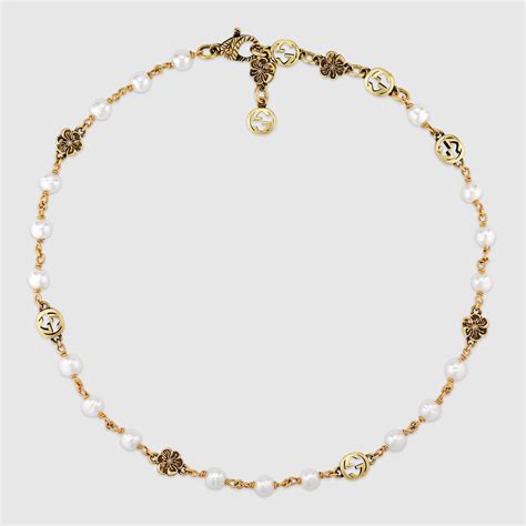 gucci pearl necklace with ribbon|gucci flower necklace.